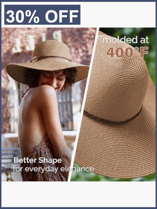 Wide Brim Straw Sun Hat UPF 50+ Packable Floppy Beach Hat Travel main image 7